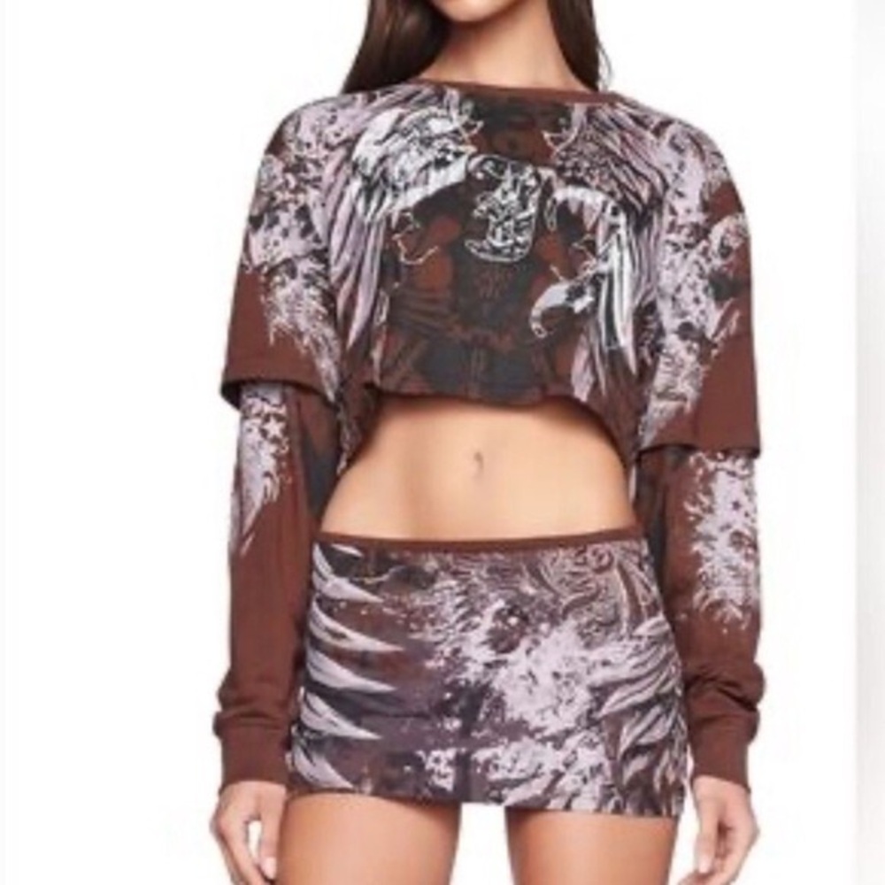 I.AM.GIA Brown Graphic Crop Top